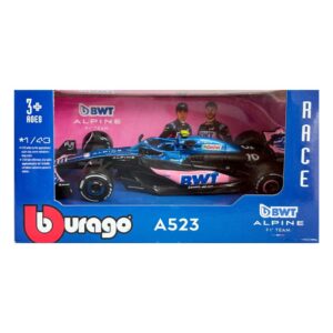 FÓRMULA 1 1/43 #2 BWT ALPINE A523 <ul> <li><span class="OYPEnA text-decoration-none text-strikethrough-none">Marca: Bugaro</span></li> <li><span class="OYPEnA text-decoration-none text-strikethrough-none">colección a escala 1/43</span></li> <li><span class="OYPEnA text-decoration-none text-strikethrough-none">Son 5 referencias diferentes</span></li> <li><span class="OYPEnA text-decoration-none text-strikethrough-none">MateriaL: METAL CON ACCESORIOS EN GOMA Y PLÁSTICO</span></li> <li><span class="OYPEnA text-decoration-none text-strikethrough-none">ALTO NIVEL DE DETALLE</span></li> <li><span class="OYPEnA text-decoration-none text-strikethrough-none">INCLUYE BASE</span></li> <li><span class="OYPEnA text-decoration-none text-strikethrough-none">Presentación en caja</span></li> </ul>